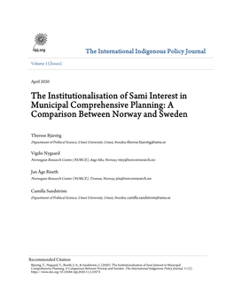 The Institutionalisation of Sami Interest in Municipal Comprehensive Planning: a Comparison Between Norway and Sweden