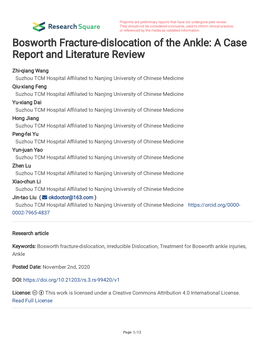 Bosworth Fracture-Dislocation of the Ankle: a Case Report and Literature Review