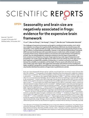 Seasonality and Brain Size Are Negatively Associated in Frogs