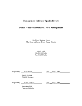 Management Indicator Species Review