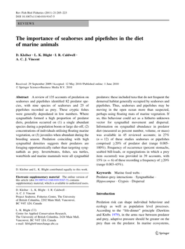 The Importance of Seahorses and Pipefishes in the Diet of Marine