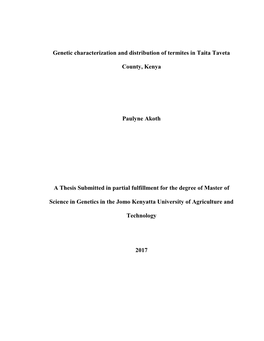 Genetic Characterization and Distribution of Termites in Taita Taveta