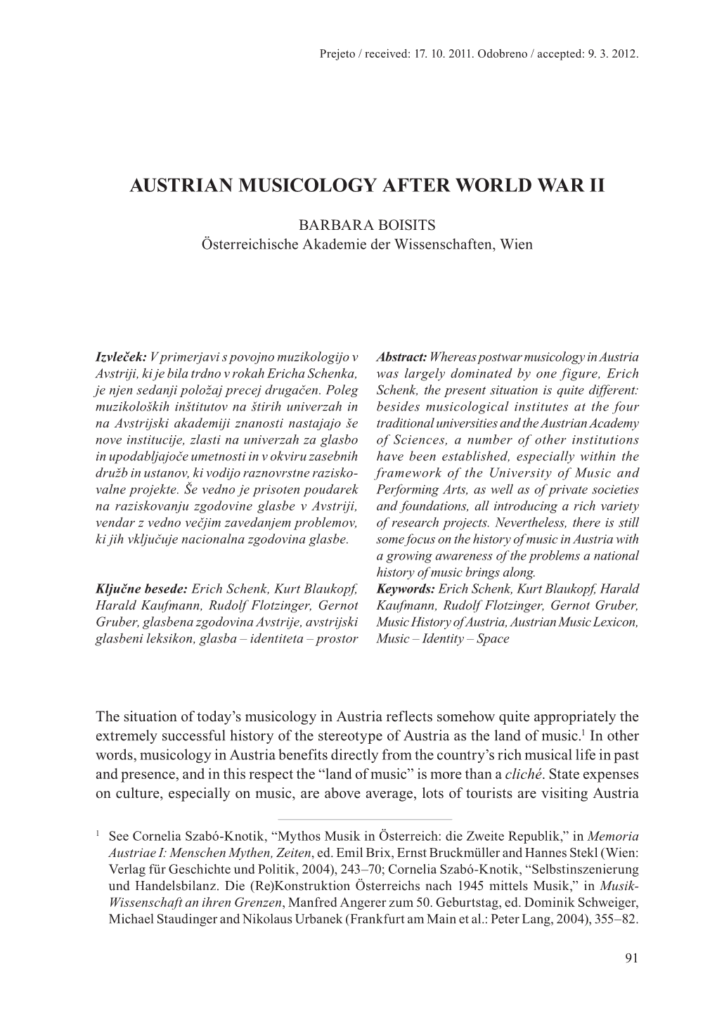 Austrian Musicology After World War II