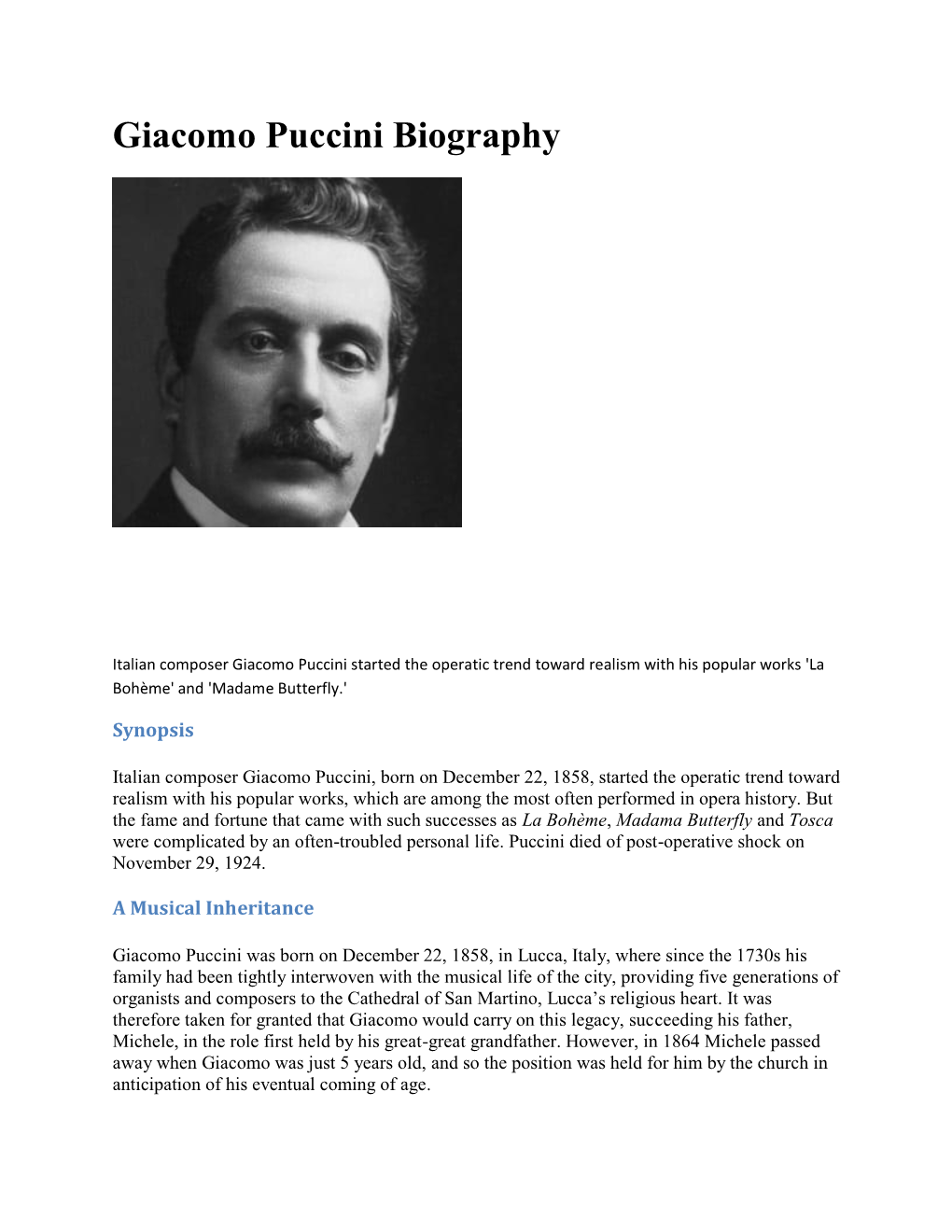 Giacomo Puccini Biography
