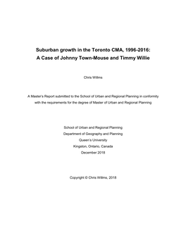 Suburban Growth in the Toronto CMA, 1996-2016: a Case of Johnny Town-Mouse and Timmy Willie