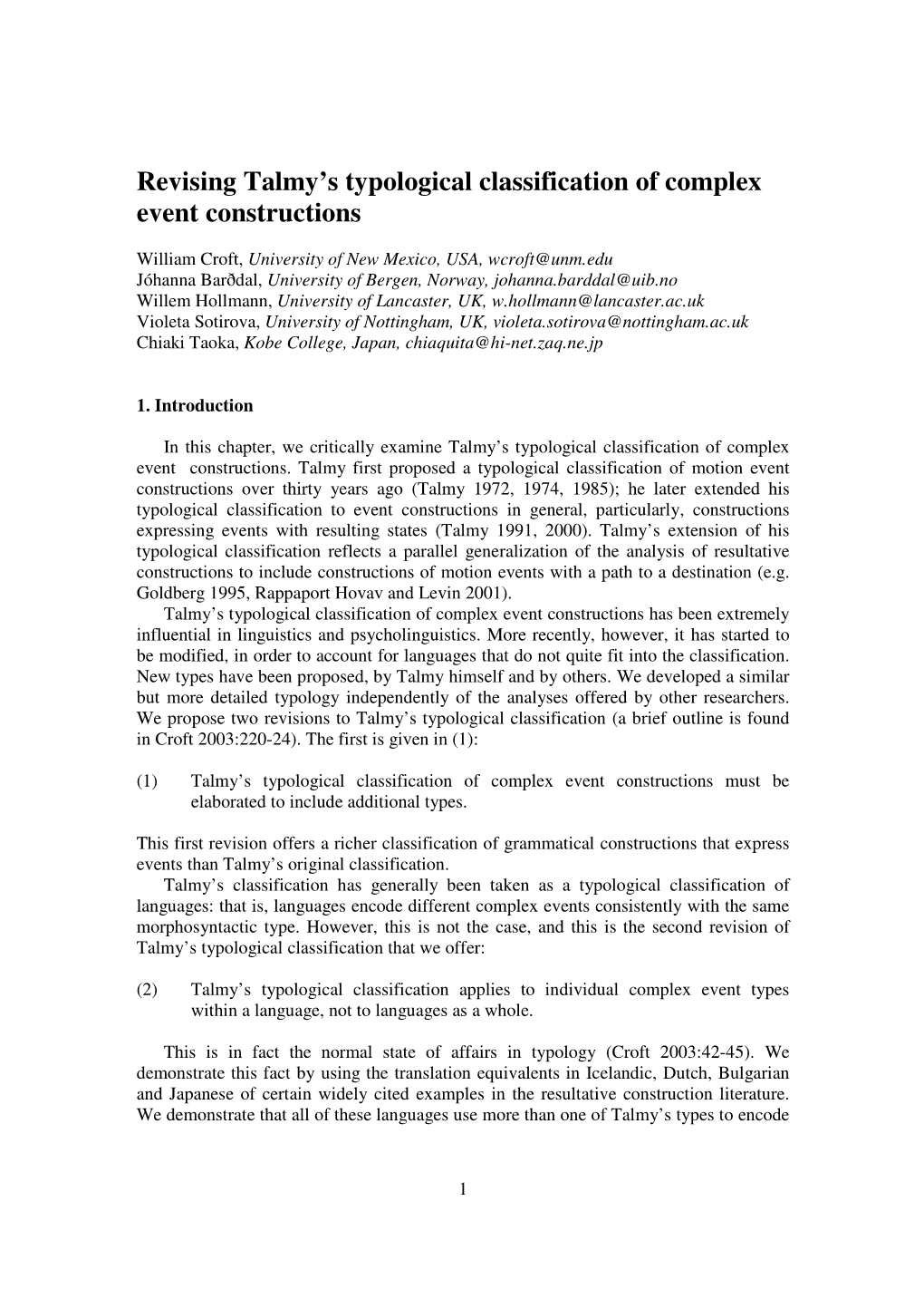 Revising Talmy's Typological Classification of Complex Events