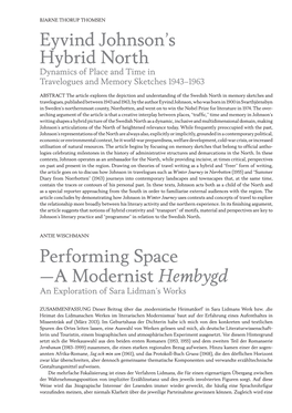 A Modernist Hembygd an Exploration of Sara Lidman’S Works