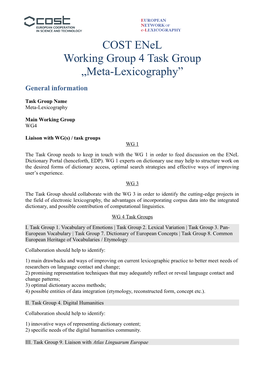 COST Enel Working Group 4 Task Group „Meta-Lexicography”