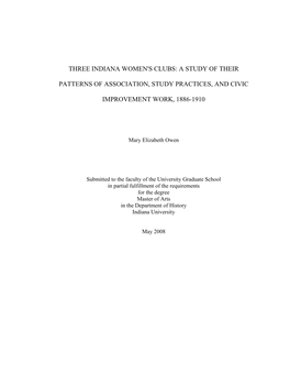 Three Indiana Women's Clubs: a Study of Their