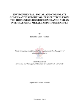 Environmental, Social and Corporate Governance Reporting: Perspectives from the Johannesburg Stock Exchange and an International Metals and Mining Sample