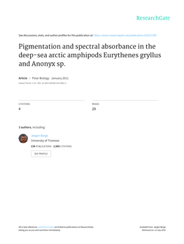 Pigmentation and Spectral Absorbance in the Deep-Sea Arctic Amphipods Eurythenes Gryllus and Anonyx Sp