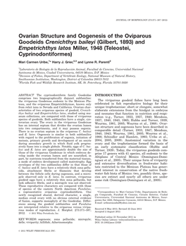 Ovarian Structure and Oogenesis of the Oviparous Goodeids Crenichthys Baileyi (Gilbert, 1893) and Empetrichthys Latos Miller, 1948 (Teleostei, Cyprinodontiformes)