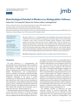 Biotechnological Potential of Rhodococcus Biodegradative Pathways Dockyu Kim1*, Ki Young Choi2, Miyoun Yoo3, Gerben J