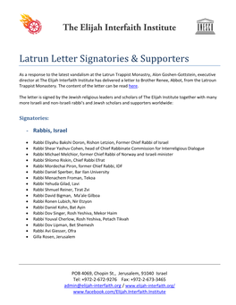 Latrun Letter Signatories & Supporters