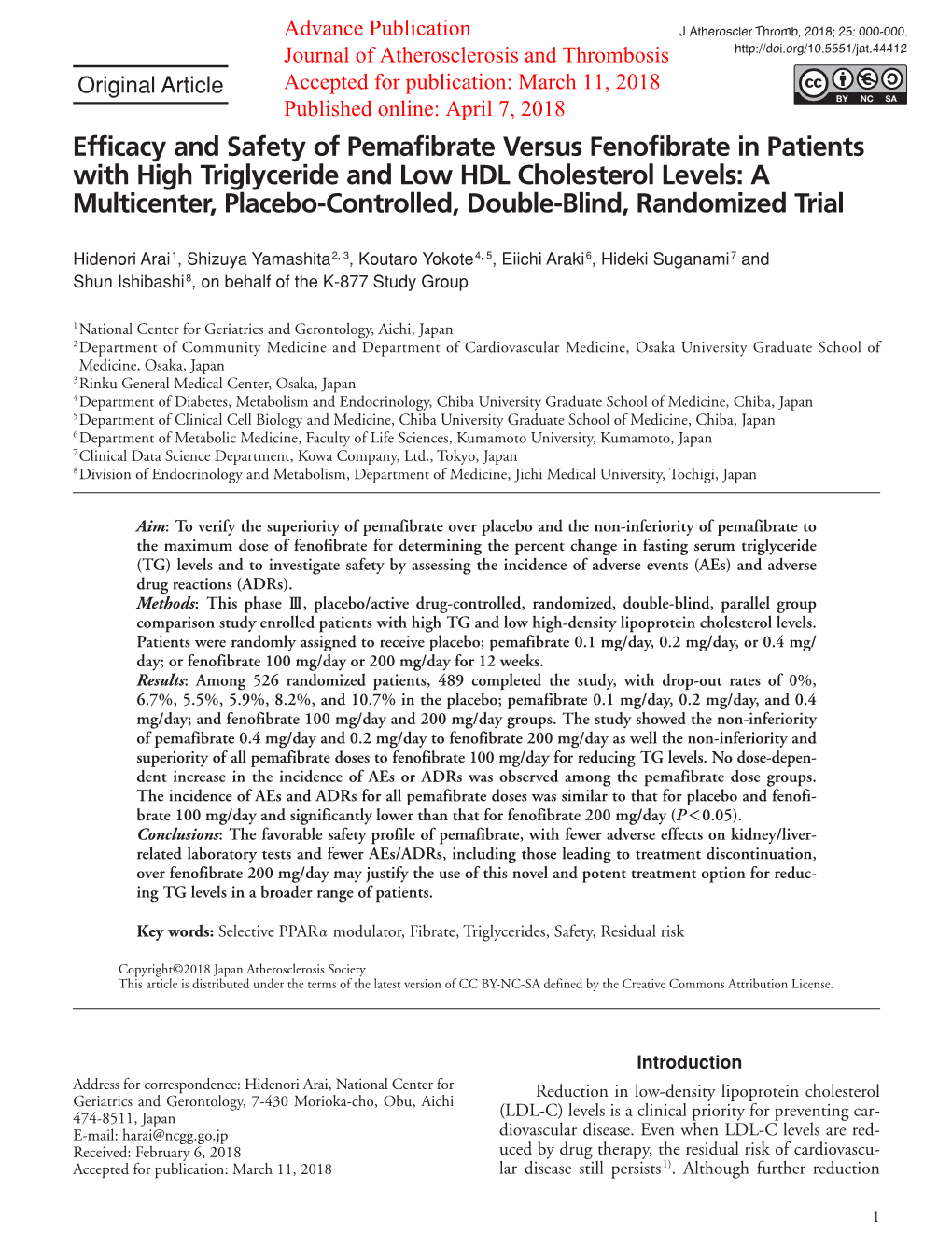 Efficacy and Safety of Pemafibrate Versus Fenofibrate In