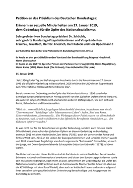 Petition an Das Präsidium Des Deutschen Bundestages: Erinnern