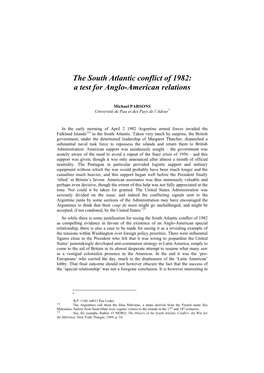 The South Atlantic Conflict of 1982: a Test for Anglo-American Relations