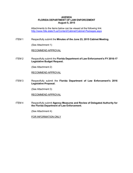 AGENDA FLORIDA DEPARTMENT of LAW ENFORCEMENT August 5, 2015