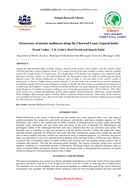 Occurrence of Marine Molluscan Along the Chorwad Coast, Gujarat-India