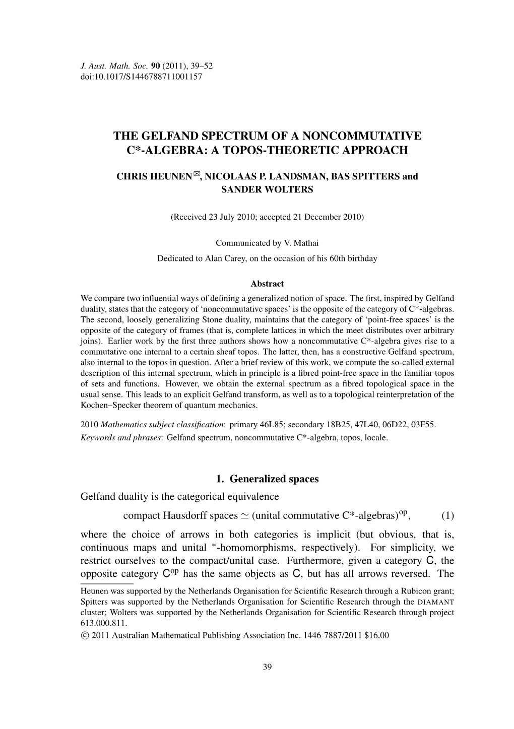 The Gelfand Spectrum of a Noncommutative C*-Algebra: a Topos-Theoretic Approach