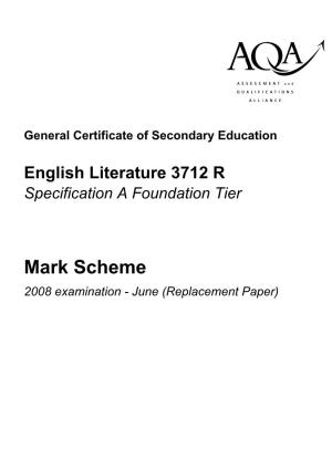 GCSE English Literature a Paper 2 Foundation Mark Scheme June