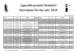 Jugendfeuerwehr Brokdorf Dienstplan Für Das Jahr 2019