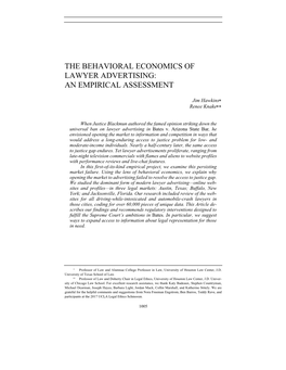 The Behavioral Economics of Lawyer Advertising: an Empirical Assessment
