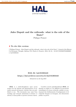 Jules Dupuit and the Railroads: What Is the Role of the State? Philippe Poinsot
