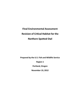 Final Environmental Assessment Revision of Critical Habitat for the Northern Spotted Owl