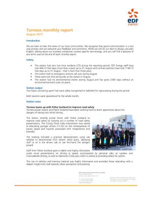 Torness Monthly Report August 2017