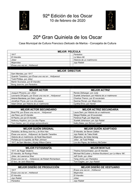 Formulario Participacion Quiniela Oscar 2020 PARA RELLENAR