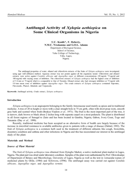 Antifungal Activity of Xylopia Aethiopica on Some Clinical Organisms in Nigeria