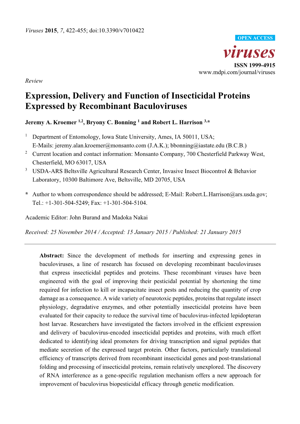 Expression, Delivery and Function of Insecticidal Proteins Expressed by Recombinant Baculoviruses