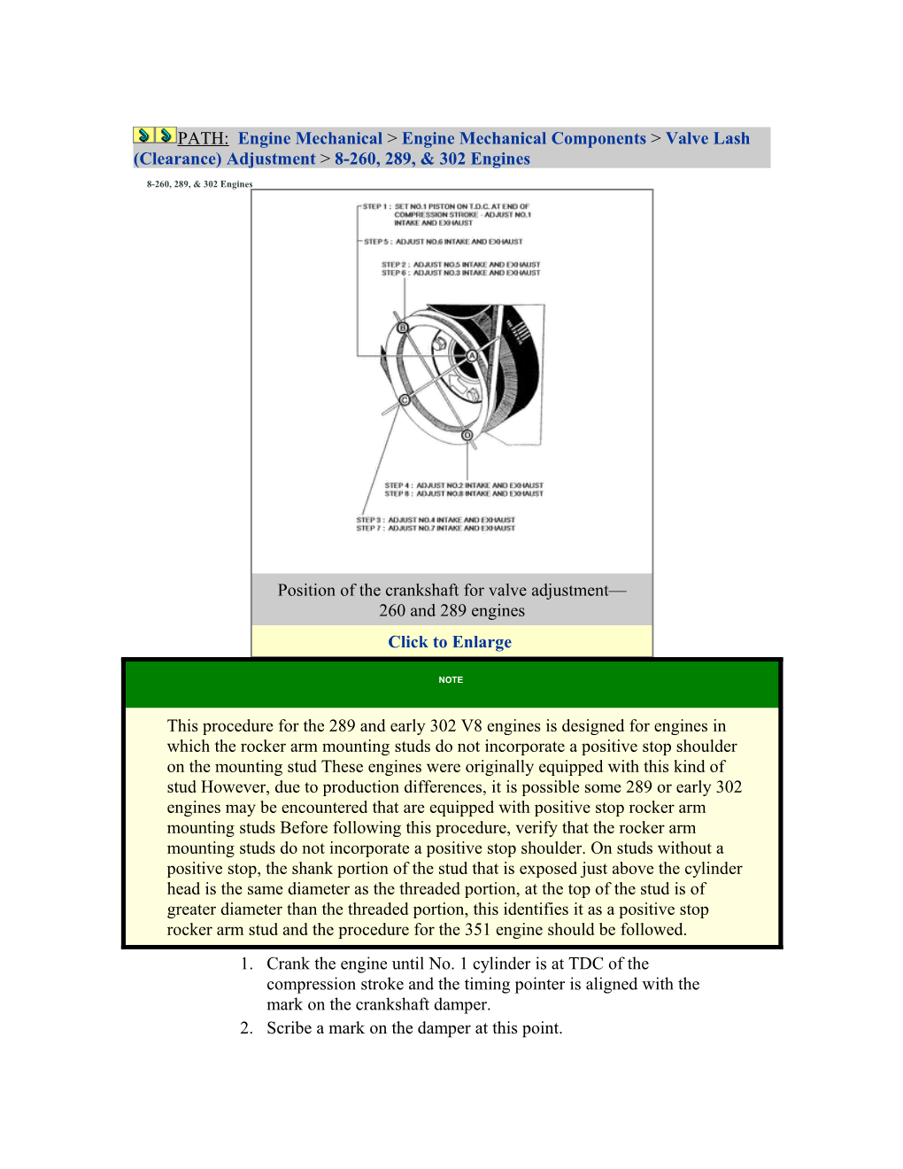 PATH: Engine Mechanical Engine Mechanical Components Valve Lash (Clearance) Adjustment