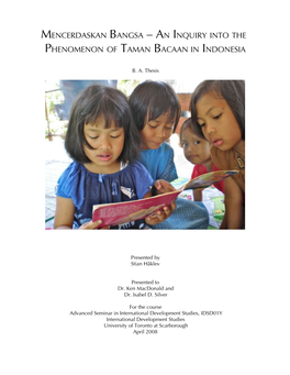 Mencerdaskan Bangsa – an Inquiry Into the Phenomenon of Taman Bacaan in Indonesia
