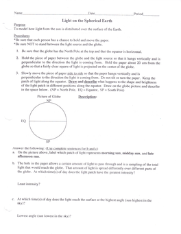 I-Ight 0N the Spherical Earth Purpose to Model How Lightfrom the Sun Is Distributed Over the Surface of the Earth