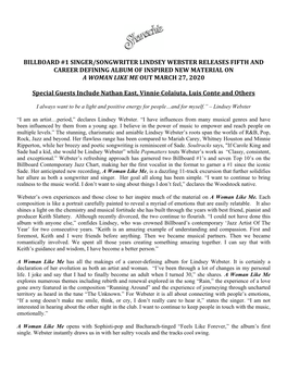 Billboard #1 Singer/Songwriter Lindsey Webster Releases Fifth and Career Defining Album of Inspired New Material on a Woman Like Me out March 27, 2020