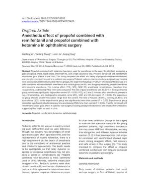 Original Article Anesthetic Effect of Propofol Combined with Remifentanil and Propofol Combined with Ketamine in Ophthalmic Surgery