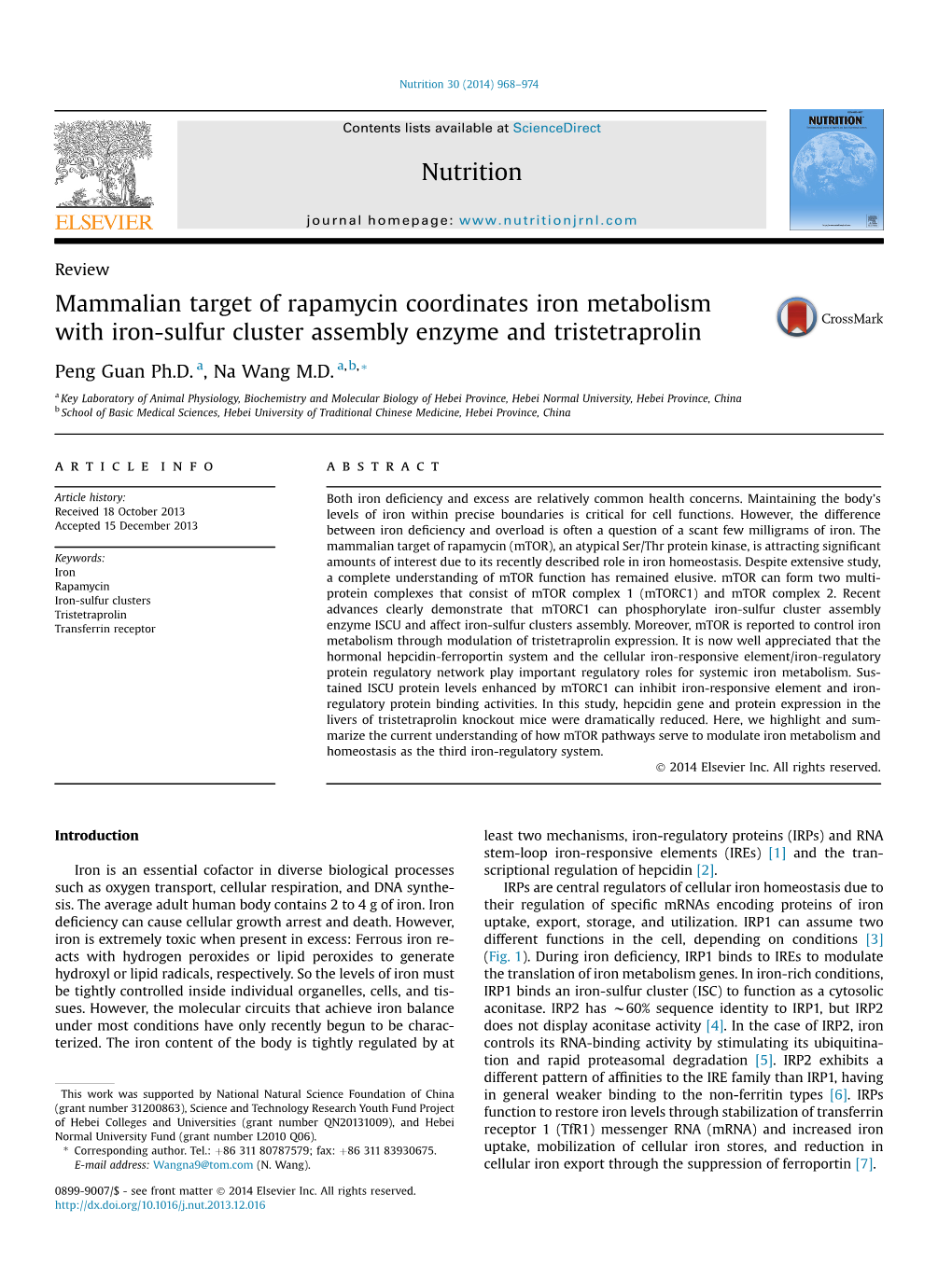 Mammalian Target of Rapamycin Coordinates Iron Metabolism with Iron-Sulfur Cluster Assembly Enzyme and Tristetraprolin