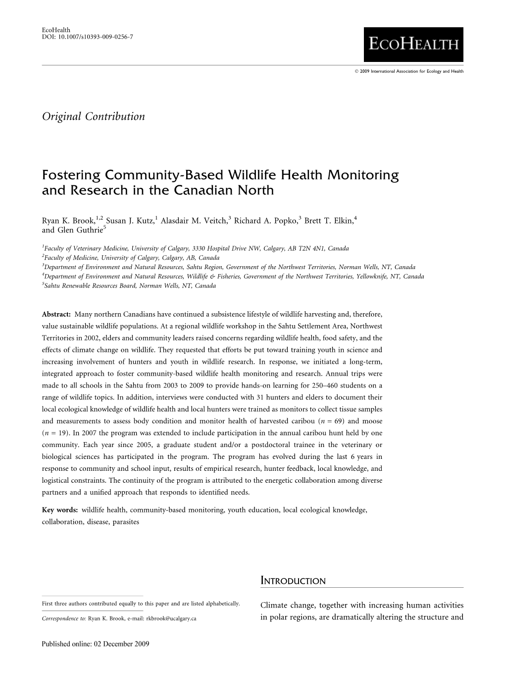 Fostering Community-Based Wildlife Health Monitoring and Research in the Canadian North