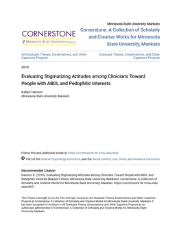 Evaluating Stigmatizing Attitudes Among Clinicians Toward People with ABDL and Pedophilic Interests