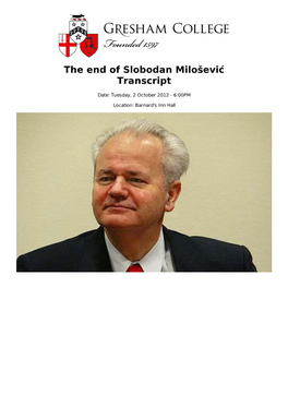 The End of Slobodan Milošević Transcript