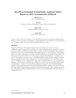 Besa River Formation in Liard Basin, Southeast Yukon: Report on 2012 Reconnaissance Fieldwork