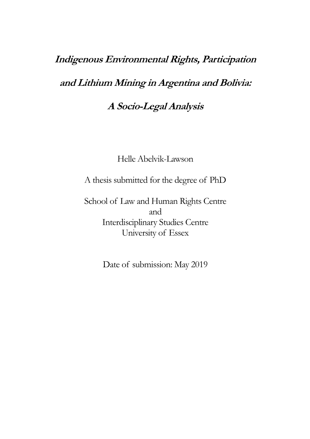 Indigenous Environmental Rights, Participation and Lithium Mining In