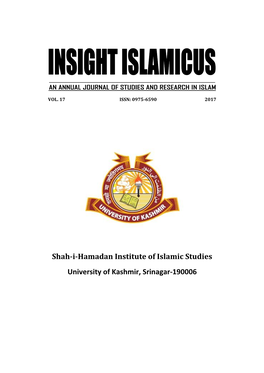 Shah-I-Hamadan Institute of Islamic Studies University of Kashmir, Srinagar-190006