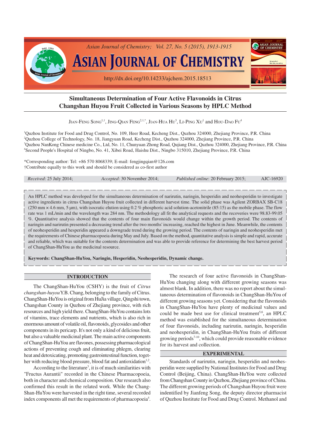 Asian Journal of Chemistry Asian Journal of Chemistry