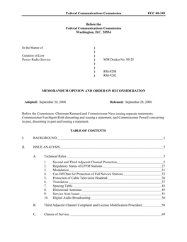 Federal Communications Commission FCC 00-349 Before the Federal