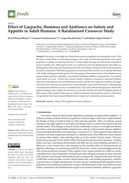 Effect of Gazpacho, Hummus and Ajoblanco on Satiety and Appetite in Adult Humans: a Randomised Crossover Study