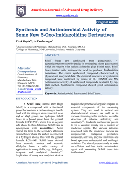 Synthesis and Antimicrobial Activity of Some New 5-Oxo-Imidazolidine Derivatives Vivek Gupta1*, A