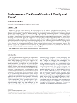 The Case of Ossoinack Family and Fiume*